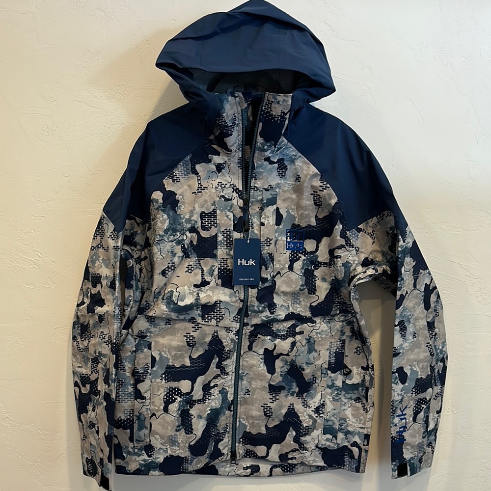 Huk Blue and Gray Raincoat Weather-Resistant Athletic Cut